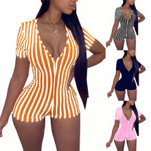 2020 Summer Casual Short Sleeve Striped Rompers Womens Jumpsuit Workout Active Wear Fashion Sexy Skinny Biker Playsuits 2024 - buy cheap