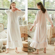 Elegant White Pink Sleepdress Autumn Sleepwear o Neck Bow Tie Long Sleepwear Nightgown Cotton Nightdress Negligee 2024 - buy cheap