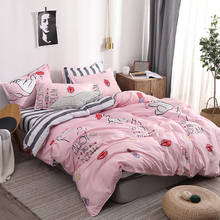 Bed Linens Pink Love And Lips Bedclothes-Korean Style Bedsheet Set Bedclothing Duvet Cover With Zipper Closure Ab Side Girl Beds 2024 - buy cheap