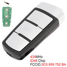 Chave remota do carro 434mhz com 3 botões, sem chave, com chip id48chip, apto para vw passat b6 3c b7 magotan cc 2007-2012 2024 - compre barato