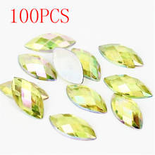 Hot Sale 100Pieces Flat Back Marquise Earth Facets Crystal light yellow AB Acrylic Horse eye Shape Rhinestone nail Decorate art 2024 - buy cheap