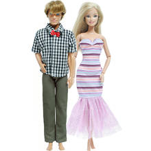 2 Pcs /Set Couple Doll Dress Daily Casual Wear Clothes for Barbie Doll Plaid Shirt Clothes for Ken Doll Accessories Baby DIY Toy 2024 - buy cheap