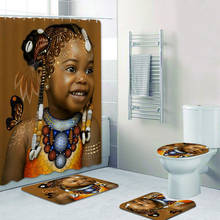 Juego de cortina de ducha trenzada para niñas Afro, juego de cortinas de baño, alfombra, alfombra, decoración, color negro, Afro americano 2024 - compra barato