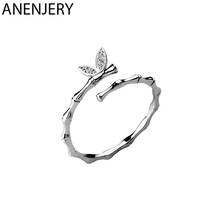 ANENJERY 925 Sterling Silver Cute Simple Butterfly Zircon Bamboo Slub Finger Ring Adjustable Rings For Women Jewelry S-R525 2024 - buy cheap