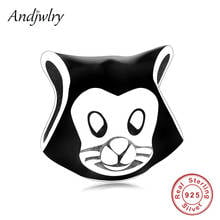 Colgante de gato de Plata de Ley 925, dije compatible con Pulsera Original de dibujos animados de gato de esmalte negro, fabricación de joyería artesanal, Berloque 2024 - compra barato