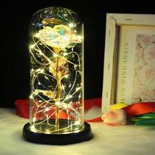 Valentine's Day Gift Artificial Gold Foil Rose Flower LED Light String In Glass Dome On Wooden Base (Battery Not Included) 2024 - buy cheap