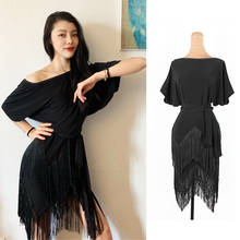 Latin Dance Dress Female Adult Black Short Sleeve Loose Fringed Practice Dresses Women Tango Salsa Cha Cha Samba Rumba DNV12694 2024 - buy cheap