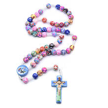 Rosário colorido de argila com pingente de cruz de jesus, colar católico para crianças, religioso e católico 2024 - compre barato