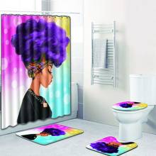 Creativity African Women Shower Curtain 4 Piece Set Carpet Toilet Lid Cover Bath Non-Slip Mats 3D Digital printing Bathroom Rugs 2024 - buy cheap