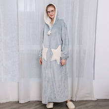 Novelty Women Winter Star Moon Long Warm Flannel Bathrobe Pregnant Zipper Bath Robe Hooded Night Dressing Gown Men Sleepwear 2024 - buy cheap