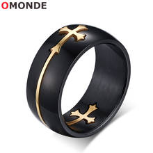 Anel vintage de aço inoxidável com crucifixo cristão, anel preto e dourado masculino, joias de dedo fashion para homens 2024 - compre barato