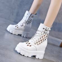 Altura aumentada menina 2021 verão legal botas mulheres oco sapatos macios ankle boots para mulher branco preto botas de verão mujer 2024 - compre barato