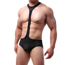 Sexy Men Undershirts Jockstrap Mesh Halter Bodysuits Leotard Wrestling Singlet Jumpsuits Gay Underwear Black Nightwear Plus Size 2024 - buy cheap