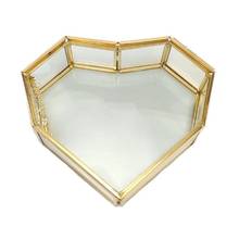 Caja decorativa hecha a mano en forma de corazón para boda, caja de almacenamiento de anillo y pendientes, joyería de vidrio dorado 2024 - compra barato