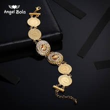 Islamic Muslim Fashion Luxury Jewelry Women Gold Coin Bracelet Turkish Coin Crystal Charm Bracelet Party Holiday Gift Wholesale 2024 - buy cheap