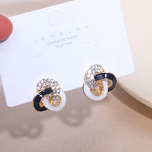 New Fashion European Earrings Hollow Geometric Round Shiny Rhinestone Stud Earrings For Women Big Metal Earrings Party Jewelry 2024 - buy cheap