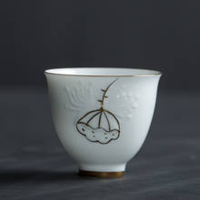 Jingdezhen-taza de té de cerámica pintada a mano de Kungfu, tazón grande de porcelana blanca, taza de celadón Pu'er, color dorado 2024 - compra barato