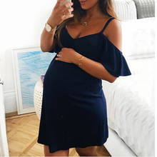2022 Women's Clothes Pregnancy Dresses Evening Solid Ruffles Off The Shoulder Maternity Mini Dress Photography Summer Clothing 2024 - buy cheap