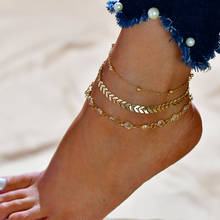 Yada tornozeleiras moda feminina at200012, tornozeleiras com 3 camadas de cor dourada, para pé praia, sandálias descalças, bracelete de tornozelo para mulheres 2024 - compre barato