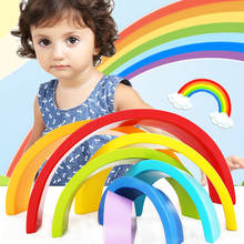 Bloques de arcoíris de madera Montessori para niños, apilamiento, madera arqueada, bloques de construcción, bebé, juguete educativo de aprendizaje temprano para niños, regalo 2024 - compra barato