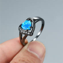 Женское кольцо с голубым огненным опалом, обручальное кольцо с белым Цирконом черного и золотого цвета, украшение для свадьбы 2024 - купить недорого
