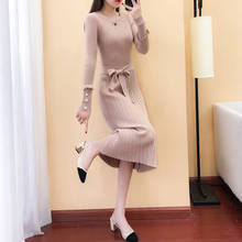 Autumn Winter Women Dress O-neck Sexy Long-sleeved Elasticity Knit Dress Slim Pullover Sweater Mid-Long Dress Female Clothes 321 2024 - buy cheap