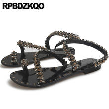 Crystal Roman Genuine Leather Jewel High Quality 2021 Women Slip On Shoes Black Diamond Rhinestone Gladiator Sandals Toe Ring 2024 - buy cheap