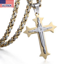 Davieslee Cross Stainless Steel Pendant Necklace For Men Boy  Byzantine Chain Gold Silver Color Cross Jewelry 24-30inch DKP02 2024 - buy cheap