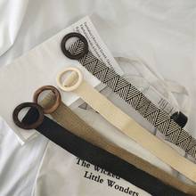 Cinturones bohemios elásticos trenzados para mujer, cinturón ancho negro PP, paja, diseñador, hebilla de madera, novedad 2024 - compra barato