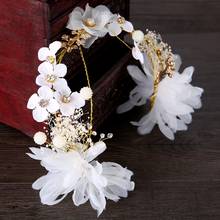 Handmade White Flower Crowns Tiaras Hairbands Romantic Sweet Gardland Women Wedding Hair Accessories for Bride Bridesmaids 2024 - buy cheap