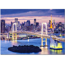 Pintura de diamantes redondos y cuadrados 5D, bordado de diamantes completo, puente arcoíris, noche de Tokio, mosaico de diamantes, vista de la ciudad, hobby diy 2024 - compra barato
