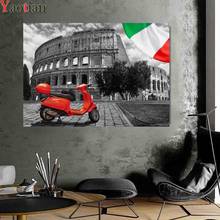 Pintura de diamantes 5D de la bandera italiana, bordado de diamantes de imitación cuadrados, imagen de diamantes de imitación redondos, paisaje de la ciudad en negro, blanco y rojo 2024 - compra barato