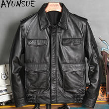 Мужская кожаная куртка AYUNSUE, из натуральной телячьей кожи, осеннее пальто, мотоциклетные куртки, 2020 2024 - купить недорого