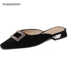 Baotou-Zapatillas con hebilla cuadrada y diamantes de imitación para mujer, zapatos de tacón bajo femeninos y grueso, con punta cuadrada, para uso exterior 2024 - compra barato