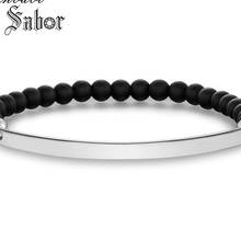 Acessórios 6mm pulseira com contas de obsidiana, preta, fosca, prateada, selos, joias para mulheres 2024 - compre barato