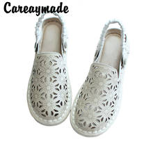 Careaymade-Sandalias de cuero genuino para mujer, zapatos de suela plana retro, suela supersuave 2024 - compra barato