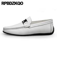 Loafers Slip On Driving Soft Men Casual Slip-ons Shoes Big Size Black Moccasins 11 Genuine Leather White New Metal British Style 2024 - buy cheap