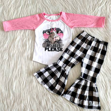Wholesale/retail heifer please outfits baby girls cute tops+plaid flare pants 2 pcs set kid boutique children clothing suit 2024 - buy cheap