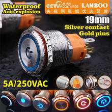 LANBOO 19 мм водонепроницаемый IP67 фиксация или мгновенный металлический кнопочный переключатель с светодиодный 2024 - купить недорого