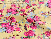 Tecido de popelina de algodão bege floral 1 metro x145cm largura impresso estofando telas de algodon para retalhos pano costura material 2024 - compre barato