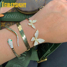 Pulseira congelada de borboleta cz, bracelete de cor dourada e prateada com ajuste de tamanho, joia estilosa, hip-hop para mulheres 2024 - compre barato