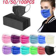 Одноразовая Нетканая 3-слойная маска с фильтром для взрослых, 10-100 шт., фиолетовая, розовая, зеленая маска для лица, дышащая маска для лица для взрослых 2024 - купить недорого