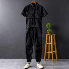 Summer Solid Short Sleeve Pockets Mens Jumpsuits Plus Size Casual Full Length Pants Costumes Loose Unisex Fashion Cargo Overalls 2024 - buy cheap