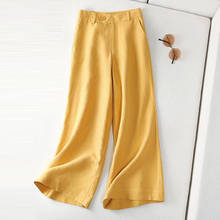 Женские льняные брюки с высокой талией, желтые, оранжевые, черные, белые брюки с широкими штанинами, весна 2020 2024 - купить недорого