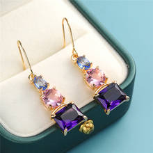 Pendiente de gota de cristal púrpura para mujer, aretes de boda de Color dorado, colgante largo, geométrico, a la moda 2024 - compra barato