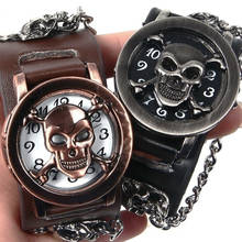 Relógio masculino de couro, relógios de pulso com caveira de steampunk para homens, com pulseira de couro de quartzo, preço baixo 2024 - compre barato