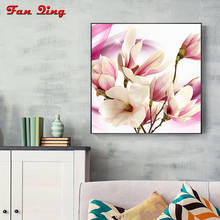 5d faça você mesmo quadrado completo/redondo pintura de diamante bonito flor mosaico bordado de strass ponto de cruz branco magnólia 2024 - compre barato