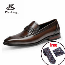 Phenkang masculino sapatos formais de couro genuíno oxford sapatos para homens preto 2020 vestido sapatos de casamento slipon brogues de couro 2024 - compre barato