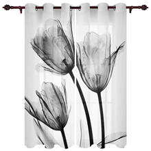 Cortina luxuosa com janelas, flor de tulipa transparente, cortina de poliéster translúcida para decoração de casa, sala de estar, cozinha e quarto 2024 - compre barato