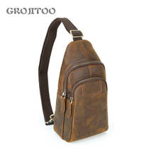 GROJITOO-Bolso cruzado informal de cuero genuino para hombre, bolsa de pecho de piel de vaca de primera capa, suave, piel de becerro 2024 - compra barato